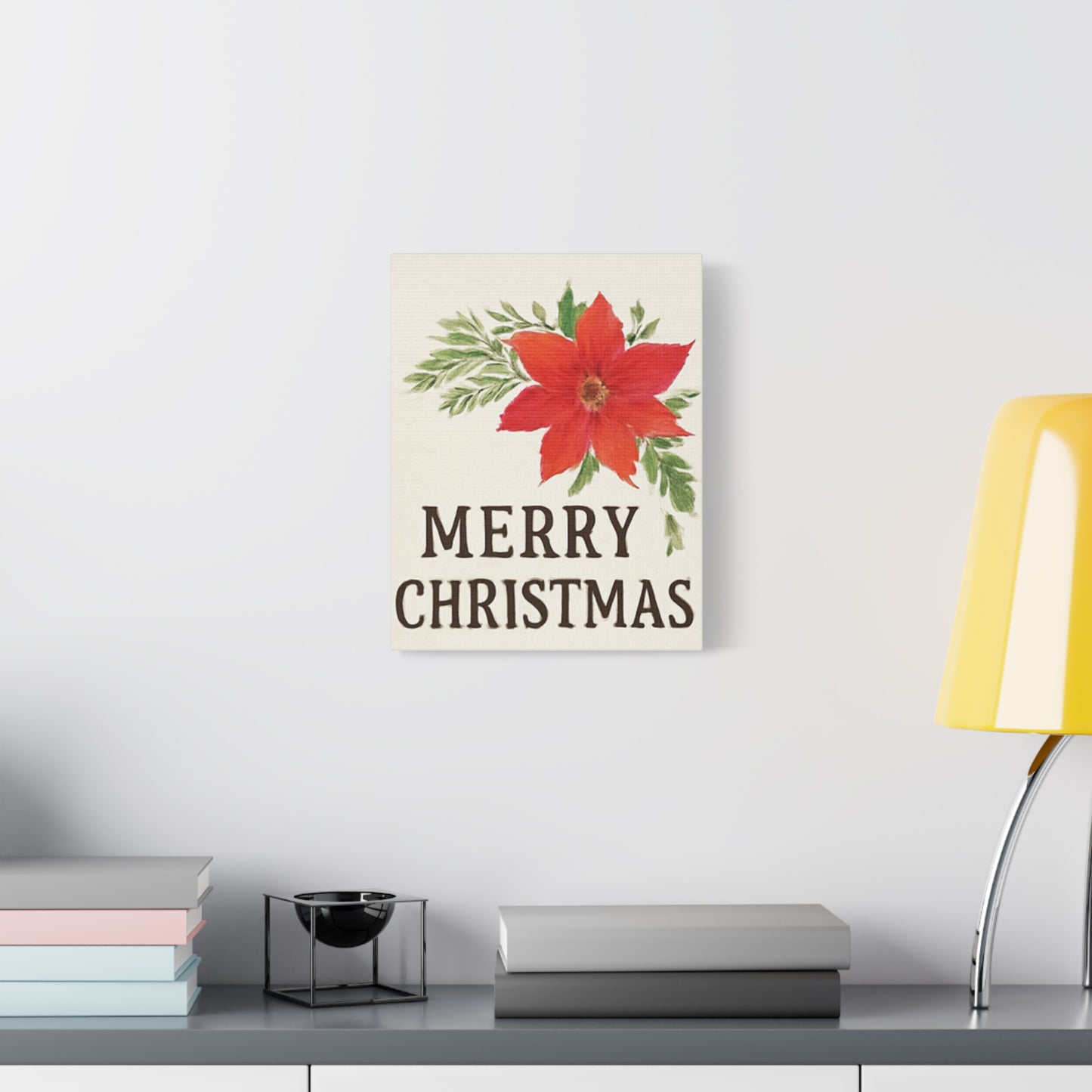 Poinsettia Merry Christmas Canvas Wall Art