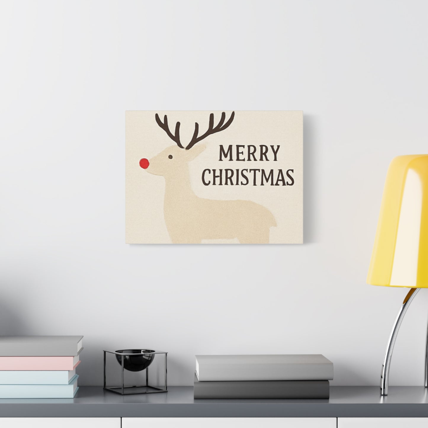 Rustic Reindeer “Merry Christmas” Canvas Wall Art – Minimalist Holiday Décor, Cozy Christmas Gift for Home or Office