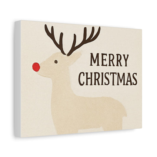 Rustic Reindeer “Merry Christmas” Canvas Wall Art – Minimalist Holiday Décor, Cozy Christmas Gift for Home or Office