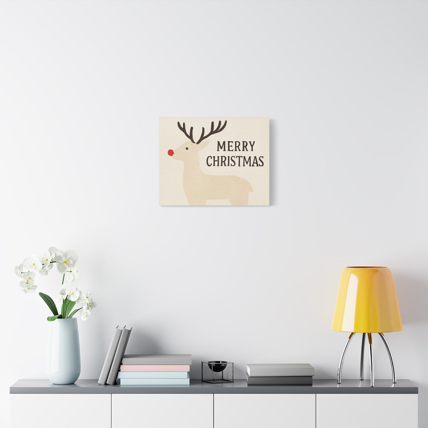 Rustic Reindeer “Merry Christmas” Canvas Wall Art – Minimalist Holiday Décor, Cozy Christmas Gift for Home or Office