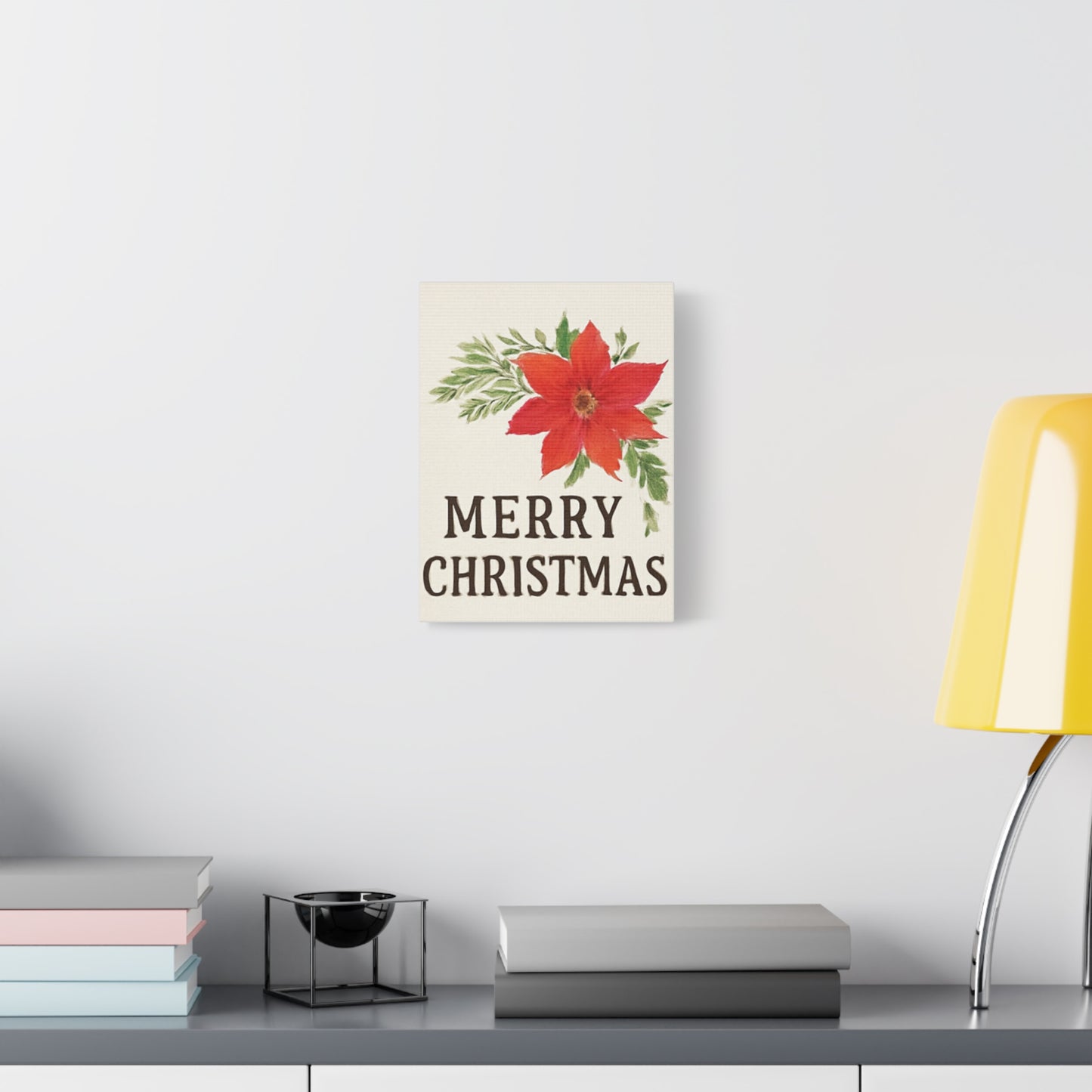 Poinsettia Merry Christmas Canvas Wall Art