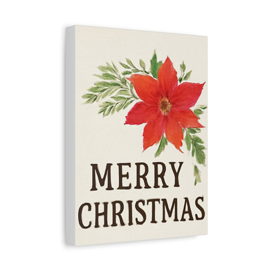 Poinsettia Merry Christmas Canvas Wall Art