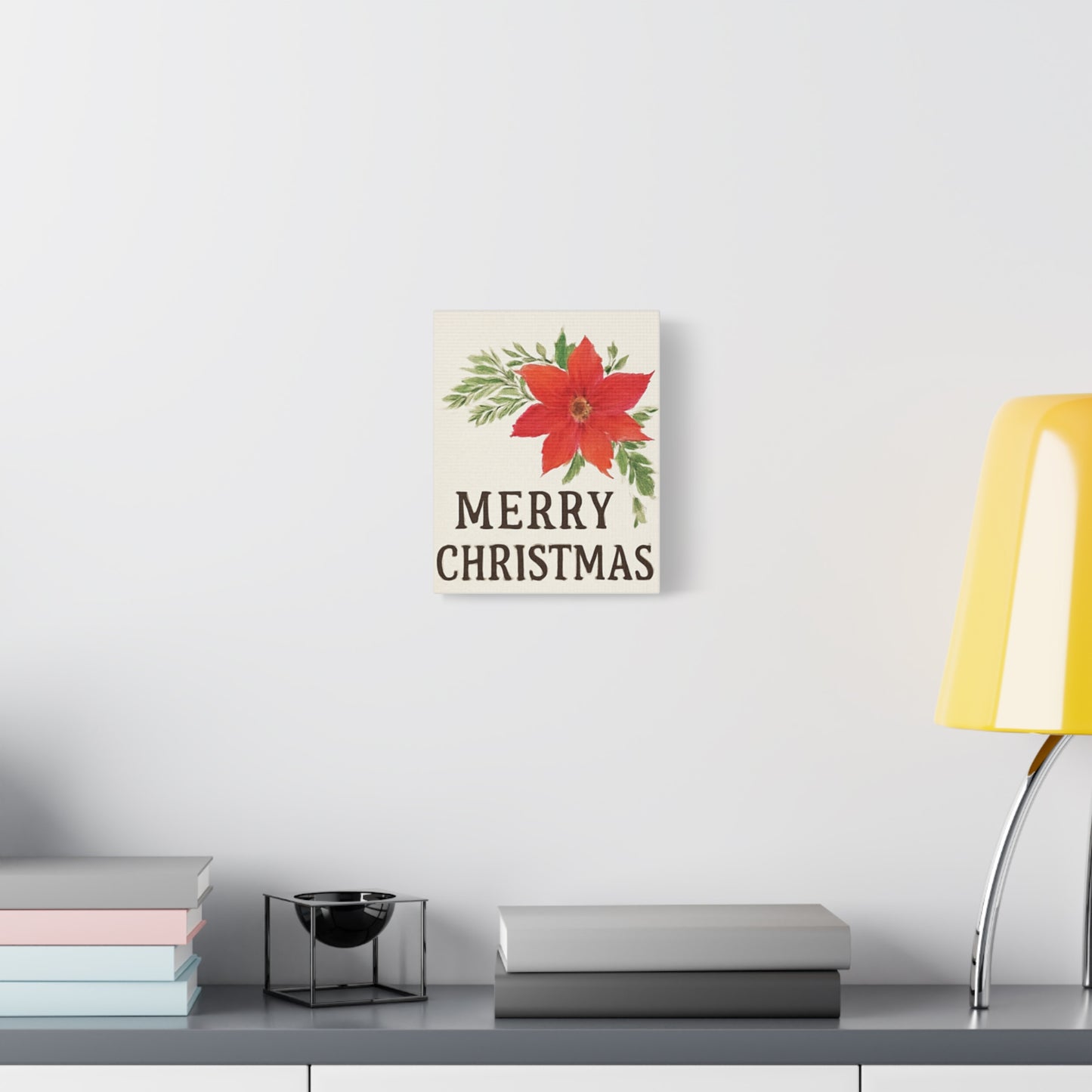 Poinsettia Merry Christmas Canvas Wall Art