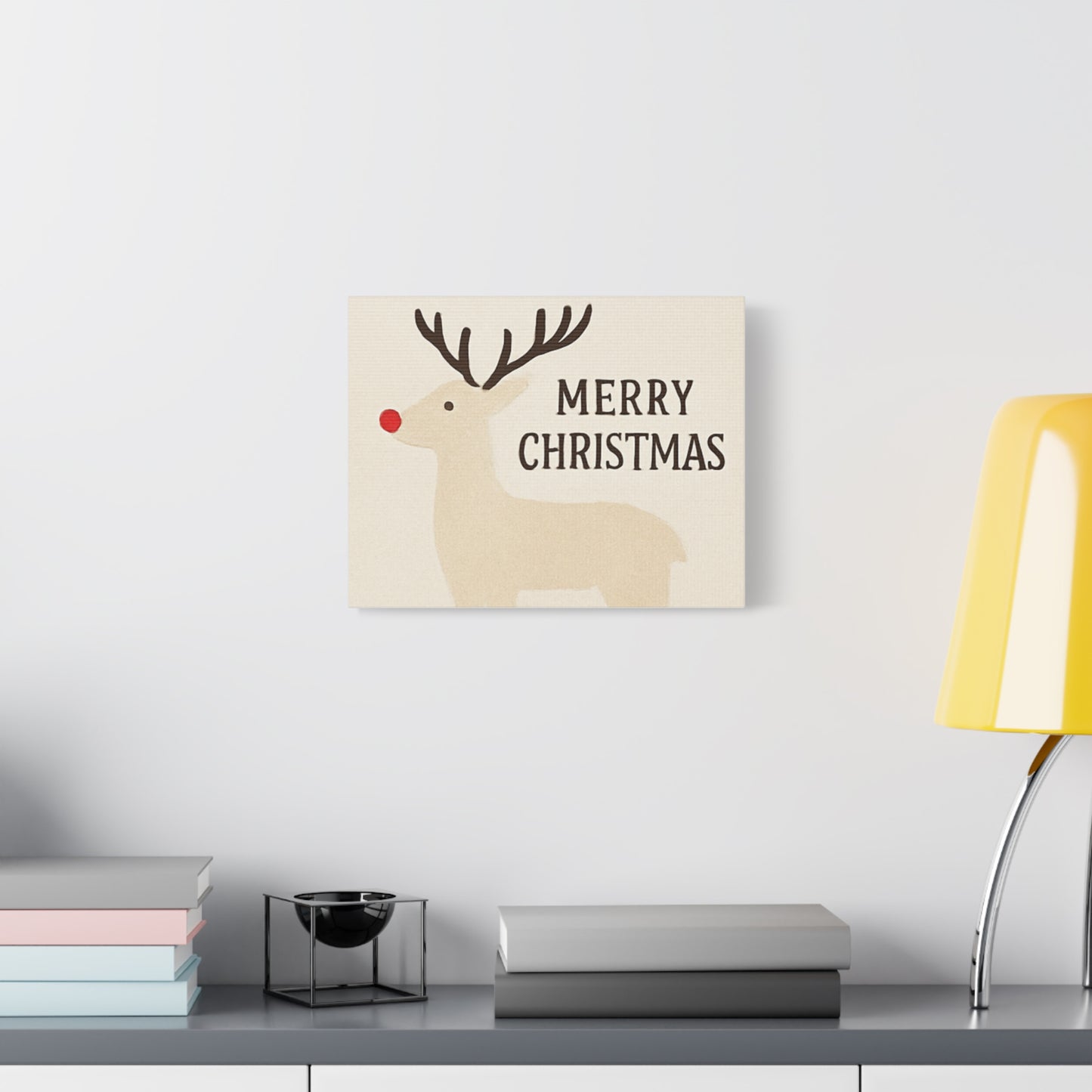 Rustic Reindeer “Merry Christmas” Canvas Wall Art – Minimalist Holiday Décor, Cozy Christmas Gift for Home or Office